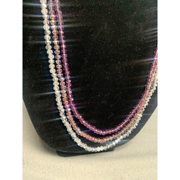 Multi-Strand Purple & Silver Color Beaded Necklace 34" - Picture 3 of 7